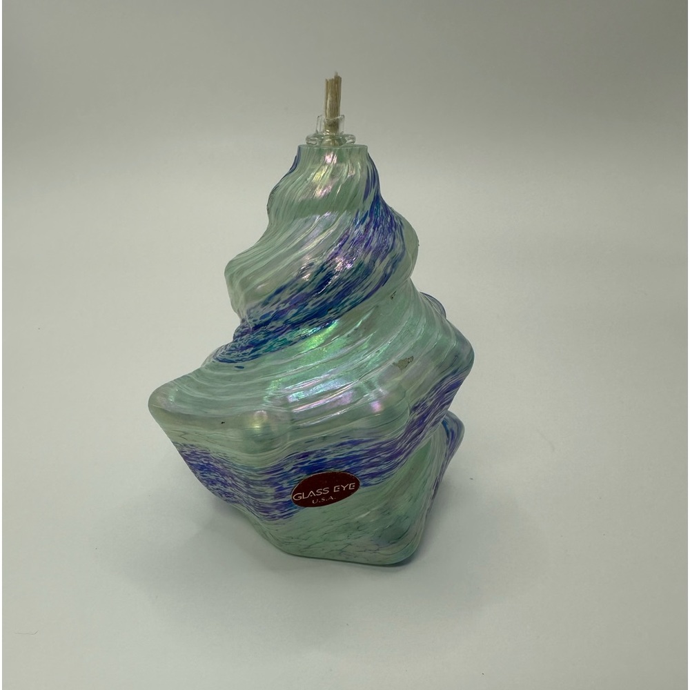 Seashell Shaped Oil Lamp Iridescent Art Glass Beach Decor. Glass Eye USA.